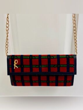 ROBERTA DI CAMERINO Vintage 70’s Rare Velvet Plaid Red/Green/Navy Crossbody